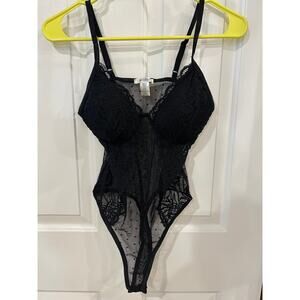 Bozollo blacklace bustier style sheer thong style bodysuit